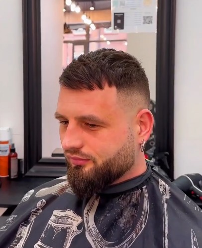Finished fade and sculpted beard — signature cut at EMZ's Clipper