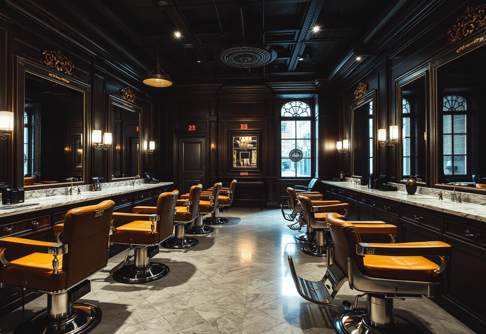 Interior of EMZ's Clipper — leather chairs, brass fittings and marble counters